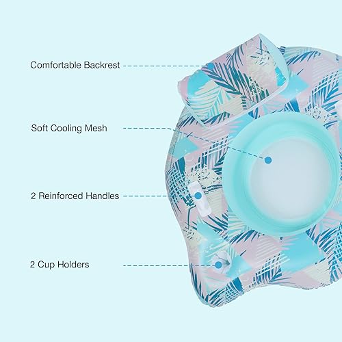 Miniatura 6 de Keriday Flotadores inflables de piscina para adultos, flotador de tubo de río resistente con 2 portavasos y respaldo, infla rápidamente los tubos de