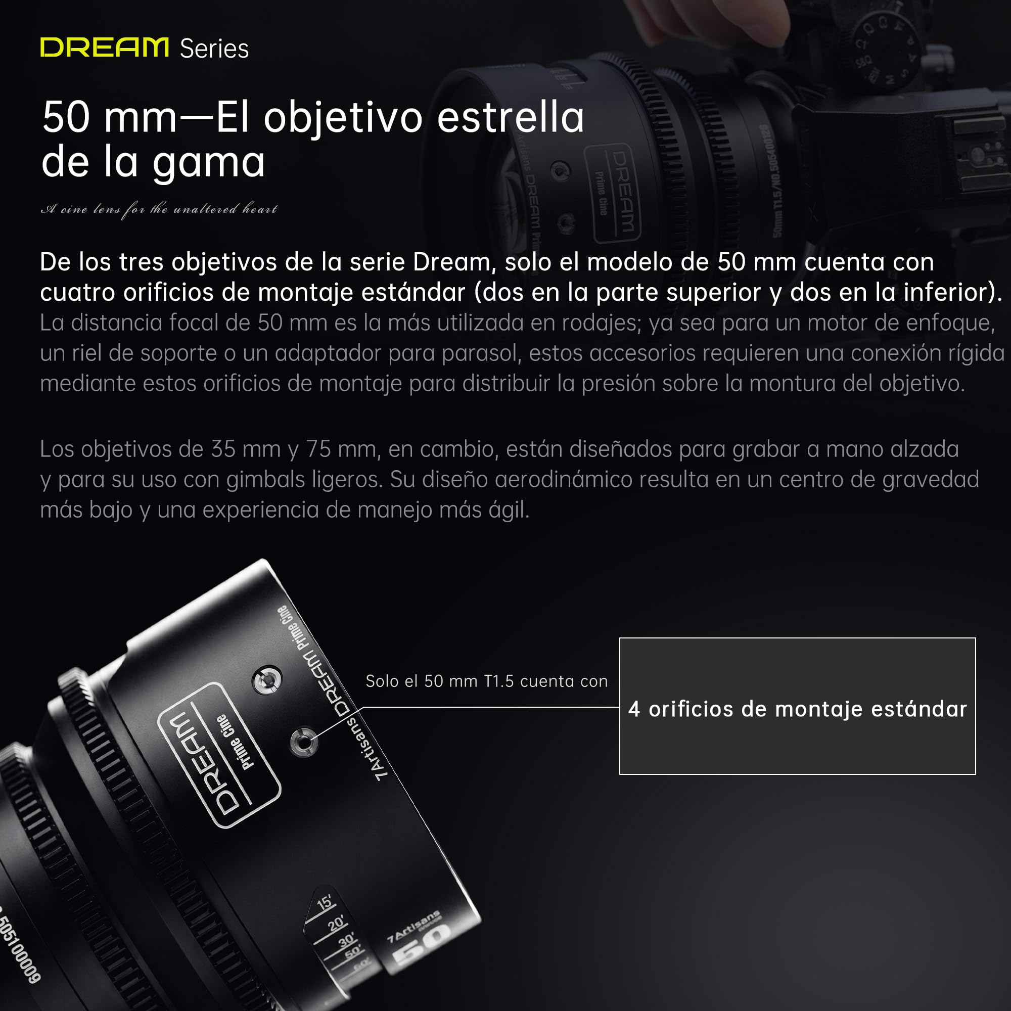 7artisans 35mm T1.5 Drean Series Objetivo de Cine Profesional, Lente Prime de Cine, Manual, de Fotograma Completo y Gran Apertura, Compatible con Sigma FP, Panasonic S1 S1H S5, Leica SL SL2, Negro