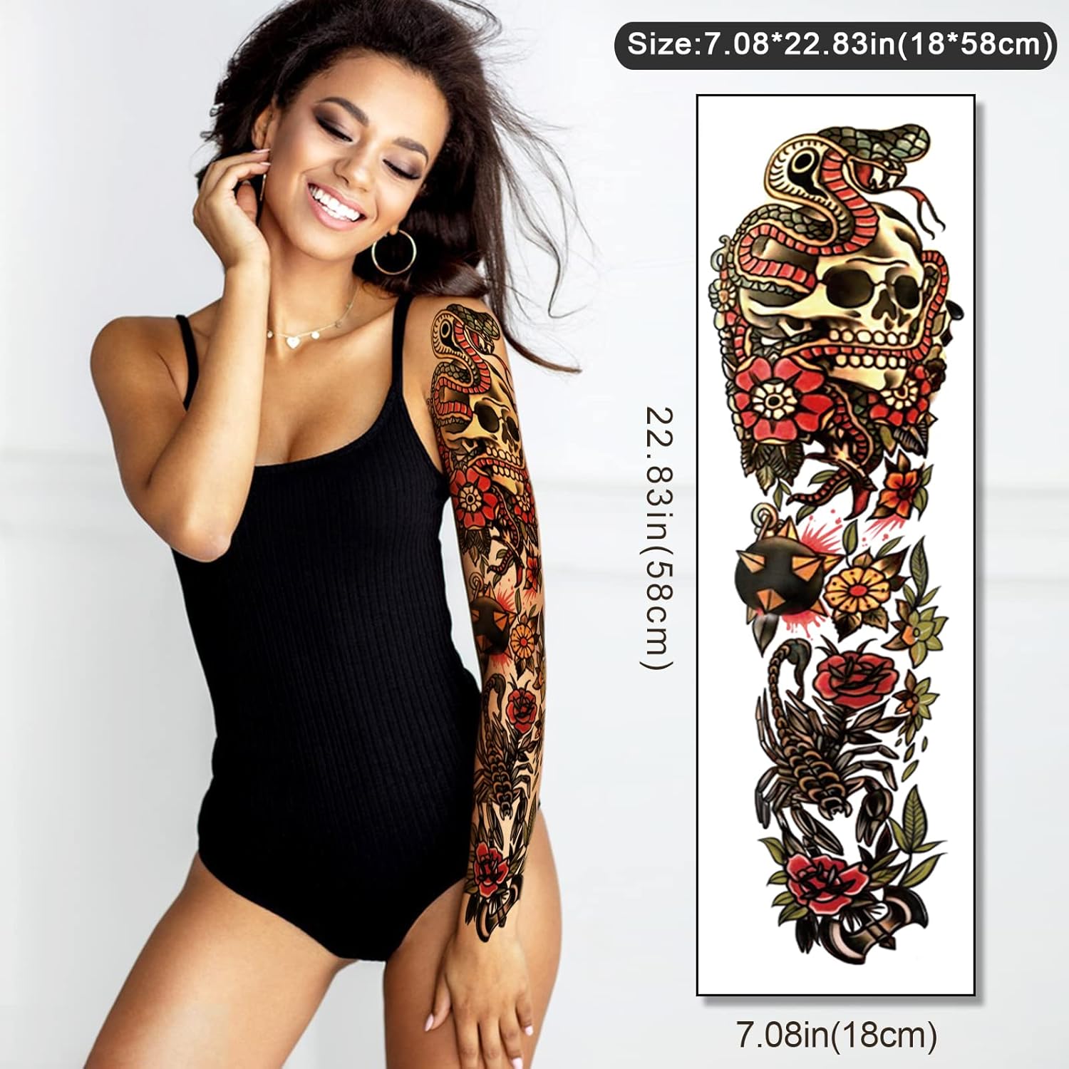 55 Sheets Temporary Tattoos,8 Sheets Full Arm Waterproof Flower Cl