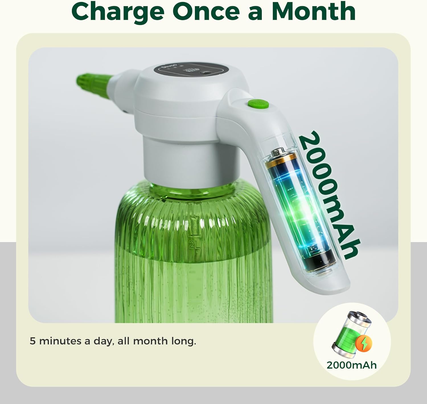 Diivoo Electric Spray Bottle 2L/0.5 Gallon, 3 Speed Flow Rechargeable Battery Powered Sprayer, Adjustable Nozzle Automatic Spray Bottle, Outdoor & Indoor Plant Sprayer for Garden