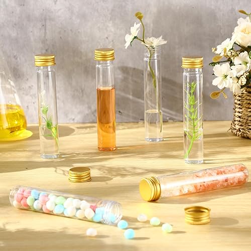 Miniatura 15 de Dandat 80 tubos de ensayo de plástico plano transparente de 2.2 fl oz con tapas de rosca, tubos de almacenamiento de recipientes de plástico