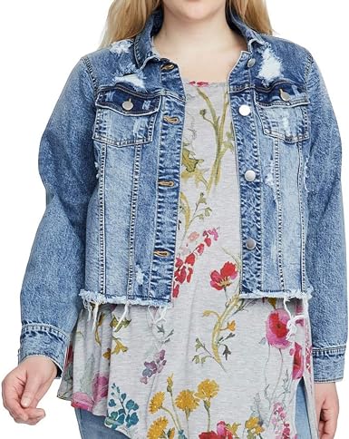 Curvy Crop Destructed Denim Jacket 