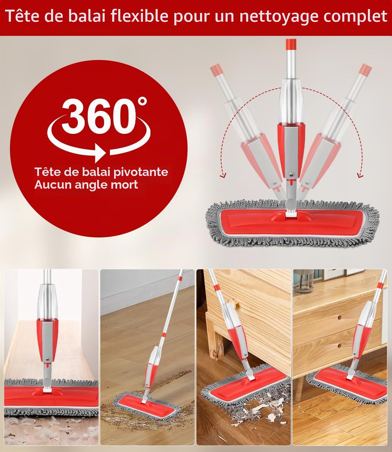 Balais Serpillère Vaporisateur, Balai Lave Sol avec Vaporise Spray Mop Microfibre Balai Pulvérisateur pour la Maison, la Cuisine, Le Bois Dur, Le Stratifié, Le Bois, la Céramique
