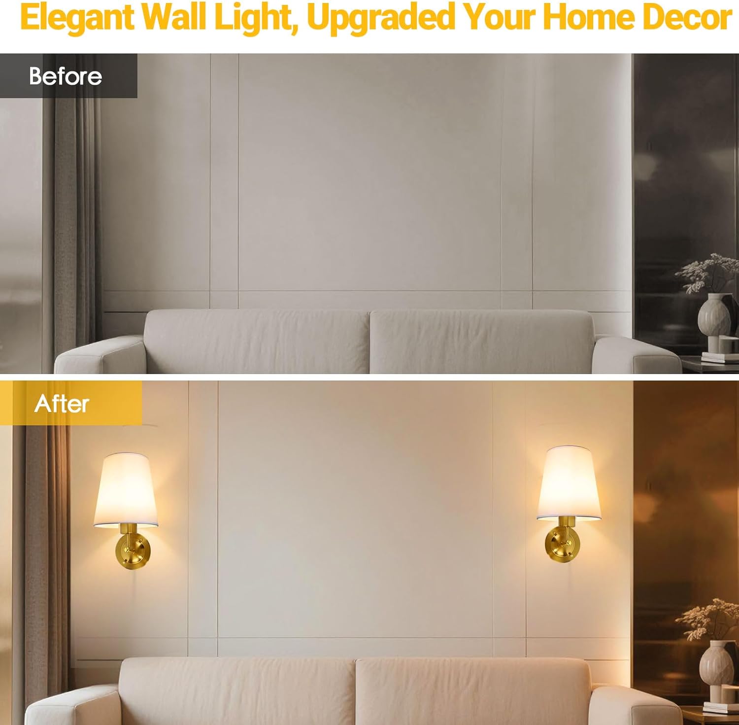 Battery Operated Wall Sconce Set of Two with Remote and Dimmable LED Bulbs, 12 Colors Cordless Rechargeable Wall Lights with Timer, Gold Wireless Wall Lamps for Bedroom Living Room Hallway Entryway
