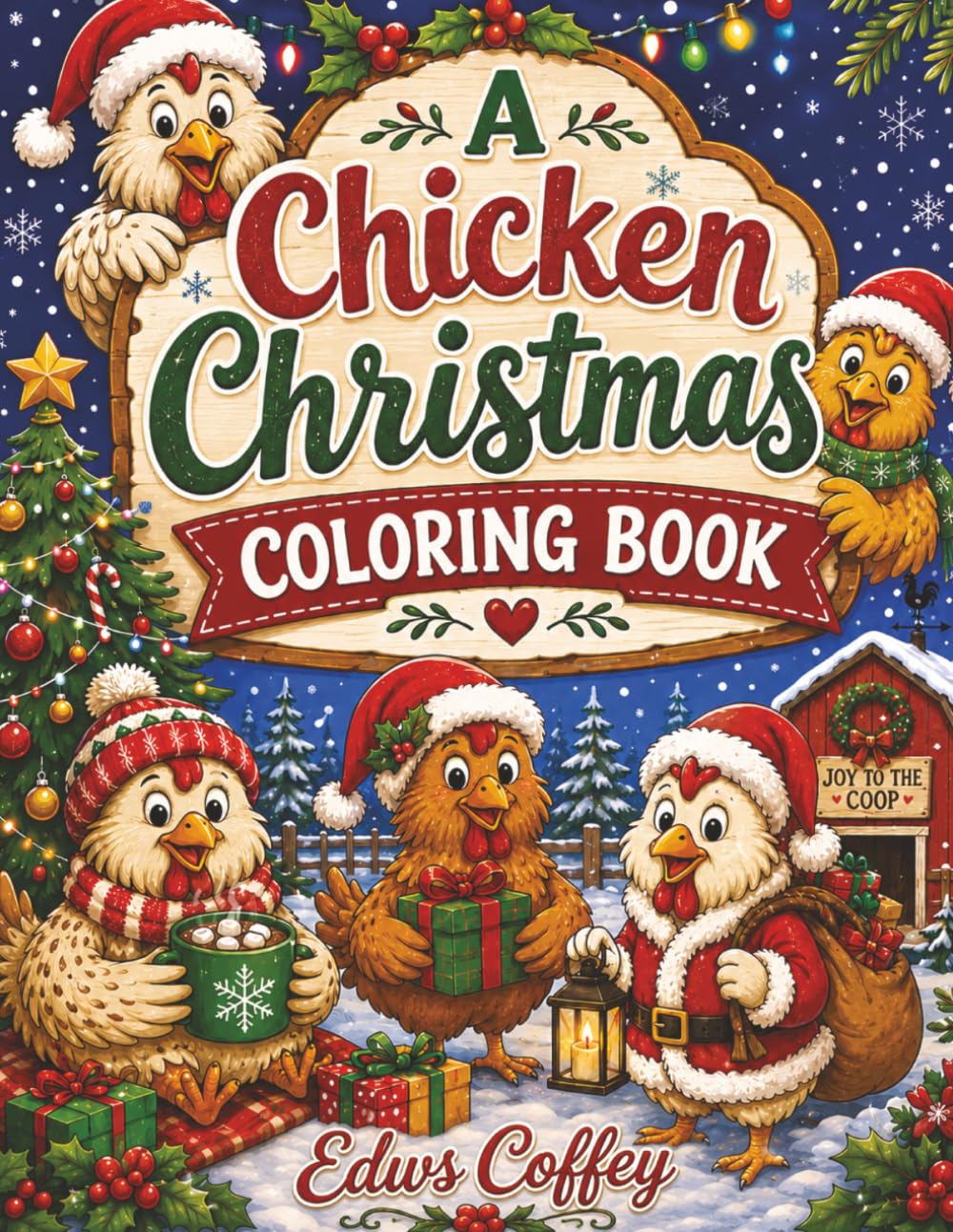 A Chicken Christmas Coloring Book: Fun and Festive Chicken Scenes for Holiday Coloring Fun, 8.5 x 11, 50 pages, Great for children's gift, relaxation and holiday fun