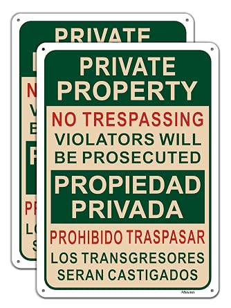 Private Property No Trespassing Signs - Bilingual English Spanish, 10" x 14" Reflective, Sturdy Rust Aluminum Weatherproof 2 Pack