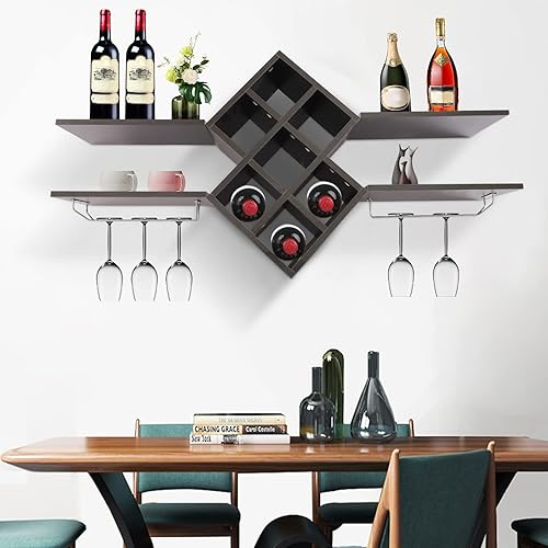 Miniatura 3 de Estante de pared para vino, soporte para copas de vino, estante de vidrio multifuncional, estante de almacenamiento de vino para botellas de vino,
