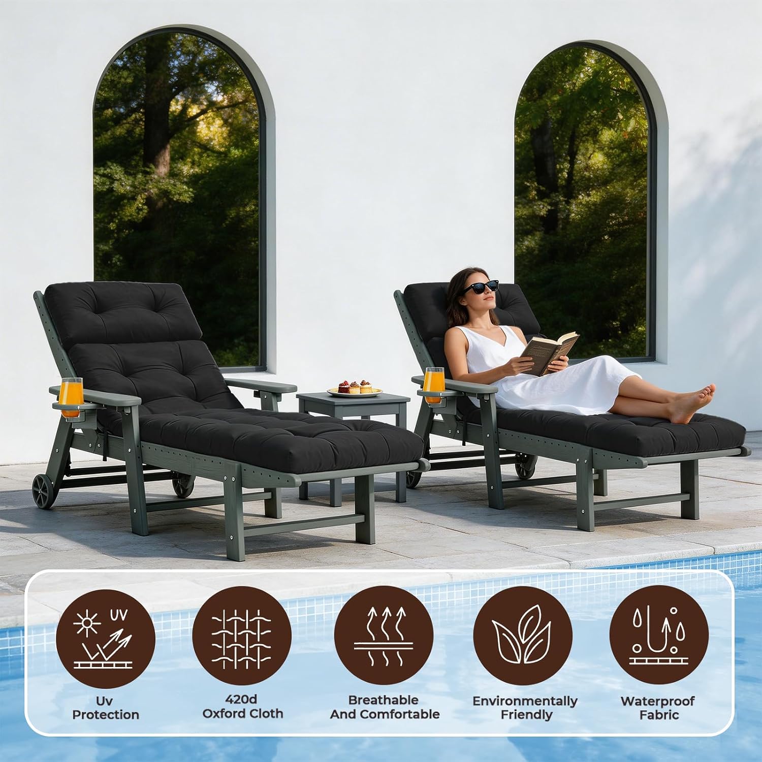 Outdoor Chaise Lounge Cushion Waterproof, 74.4x22x4.7 Inch Oxford Fabric Thickened Patio Lounge Chair Cushion with Ties, Cotton Filled Replacement Cushion for Pool Lawn Balcony Furniture,Red