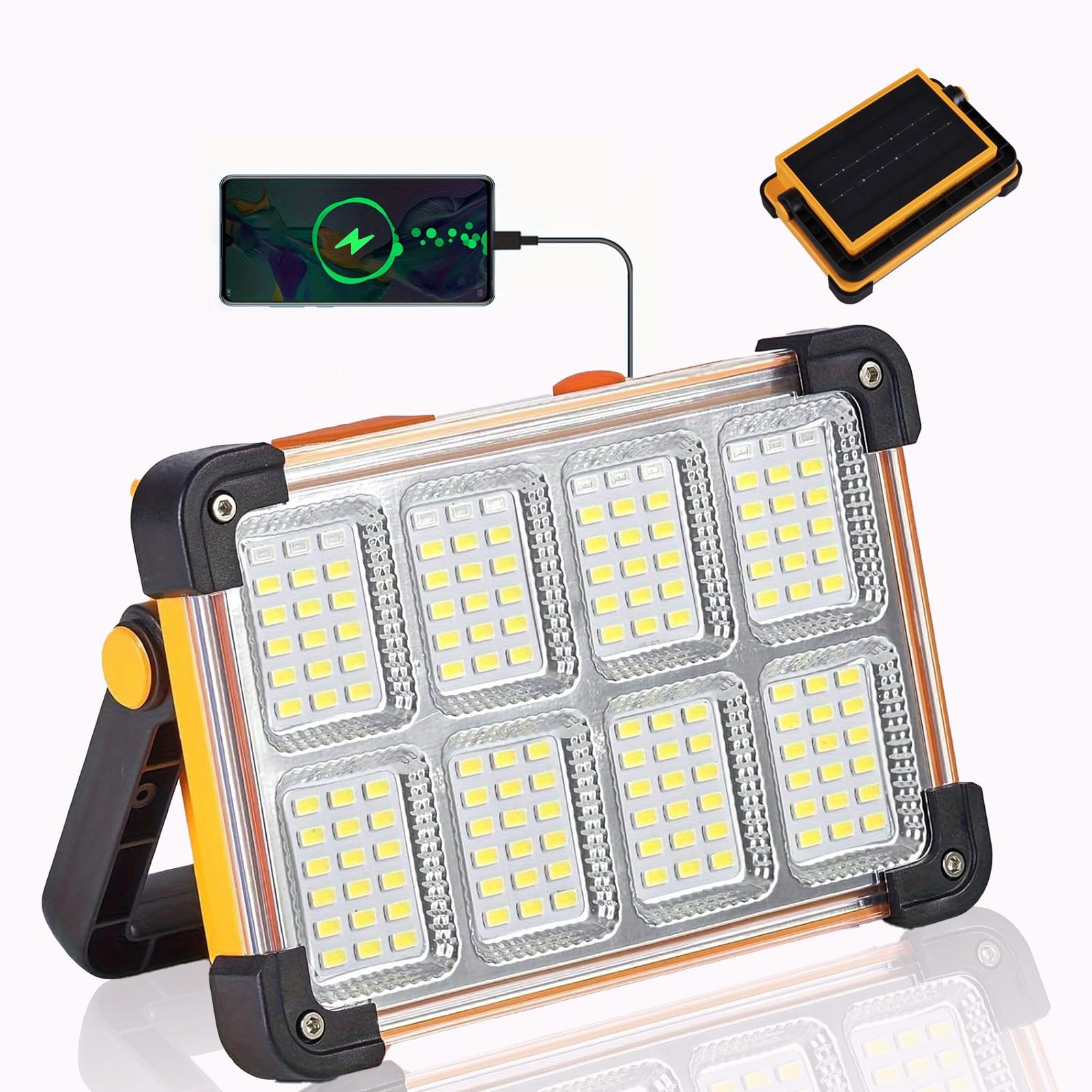 120W LED Solar Work Light, 144 LED 10000LM Portable Flood Light with Stand, 4 Modes Rechargeable, IP65 Waterproof Outdoor Working Light for Camping,