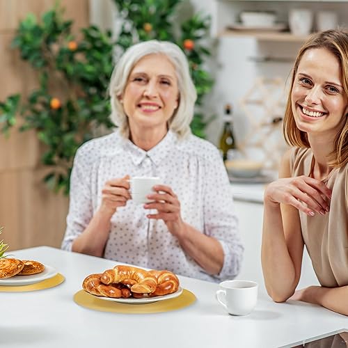 Miniatura 5 de 120 manteles individuales redondos de papel, desechables, dorados, de papel de aluminio, decorativos, dorados, para comedor, boda, banquete, fiesta,