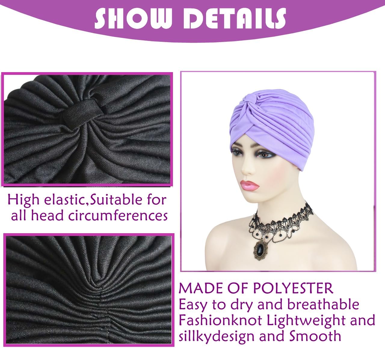 10 Pcs Fashion Chemo Head Wraps for Women Stretchy Turban Cap Cancer Headwear Bennie Twisted India's Hat - Image 3