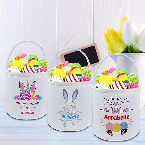 Miniatura 5 de Cesta de Pascua personalizada con nombre para niños, lona personalizada, bolsa de regalo para bebés, niños y niñas