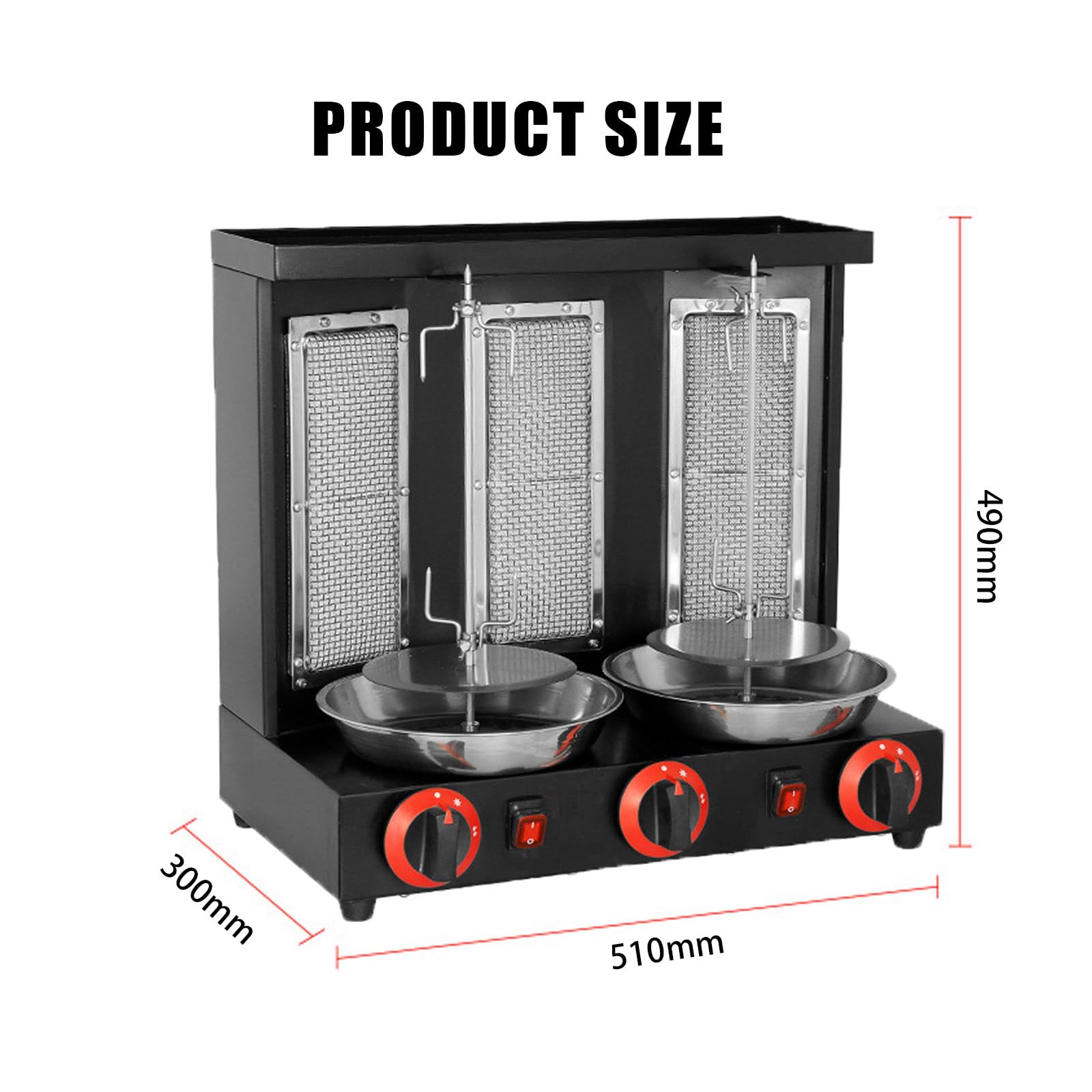MáQuina De Parrilla De Gas para Barbacoa,Asador Vertical Giratorio con Quemador,MáQuina De Kebab A Gas De Acero Inoxidable,Parrilla De Pollo Gyro,para Uso Comercial Y DoméStico,Black-L