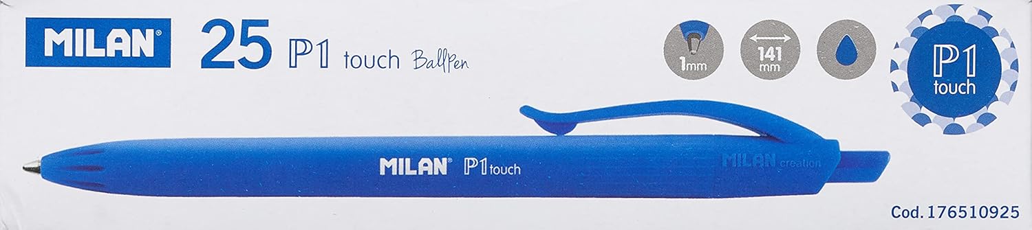 Milan P1 Touch Ball Point Pen, Box of 25, Blue