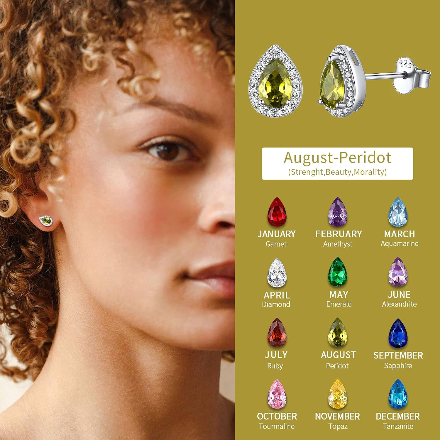 ChicSilver Sterling Silver Earrings for Woman Lucky Peridot August GemStone Earring Silver Stud Earring for Ladies Wife - Image 5
