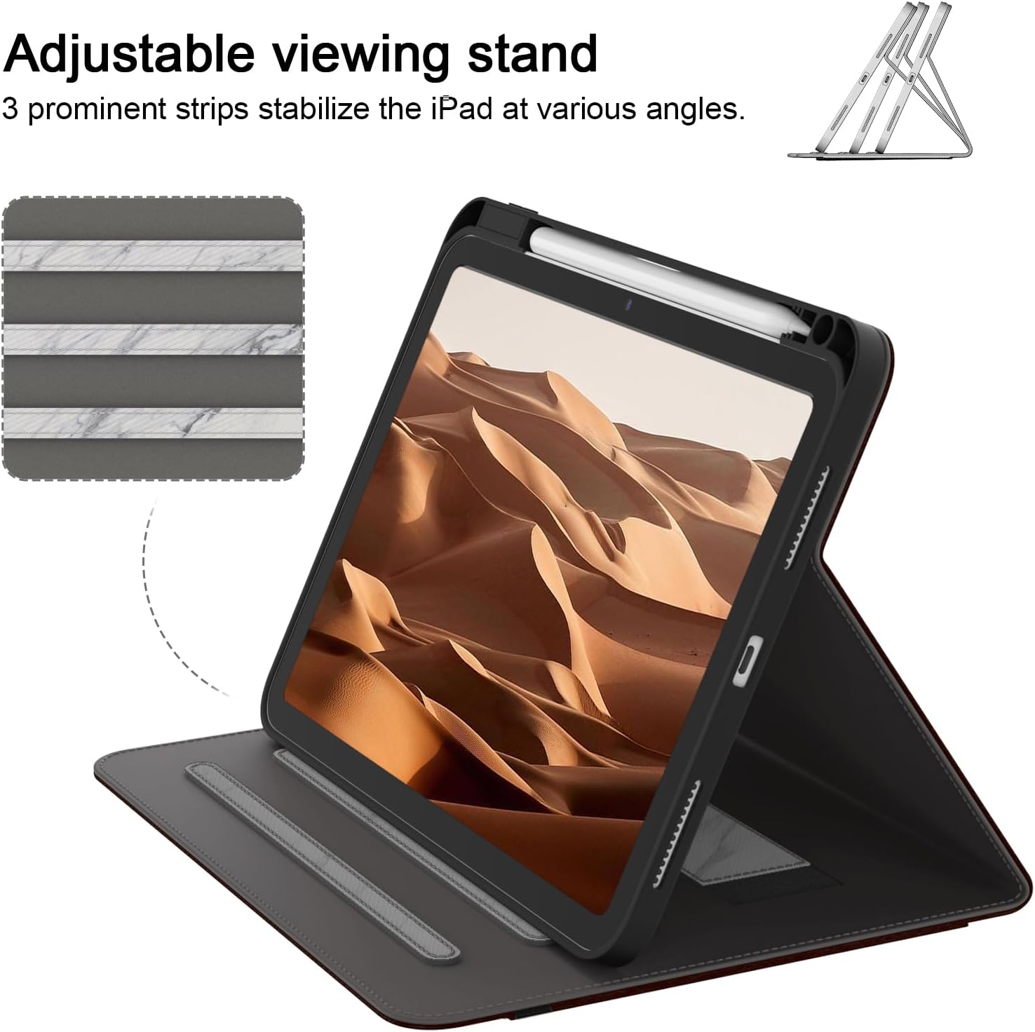 Case for iPad Pro 11 inch (M5/M4) 2025/2024, Multi-Angle PU Leather Cover for i Pad Pro 11" with Pencil Holder/Hand Strap/Pocket, Auto Wake/Sleep, Dark Brown