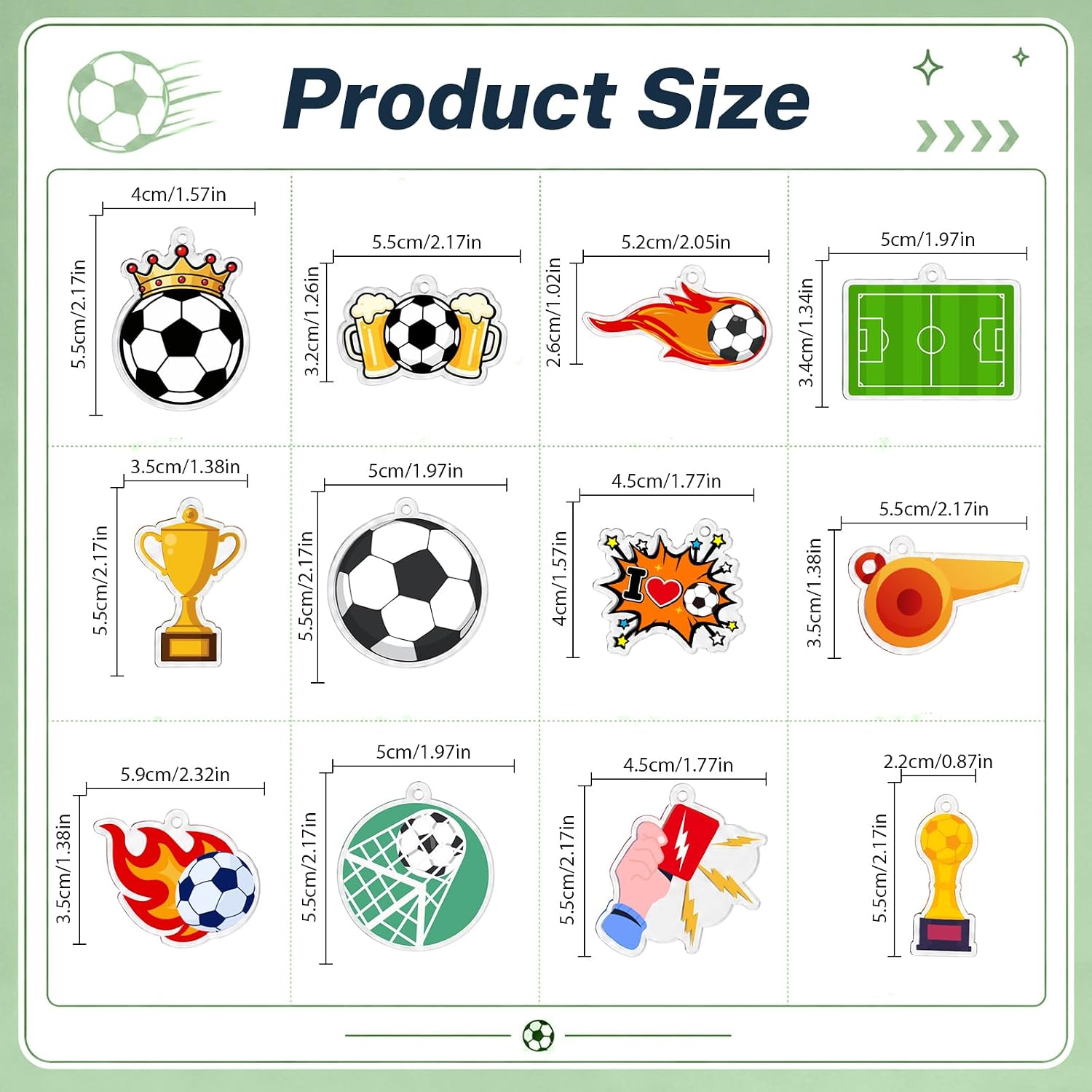 12 Pcs Soccer Acrylic Keychains Bulk, Sports Keyrings Party Favors for Backpack Decor, Birthday Team Gifts for Players, Men, Women, Kids