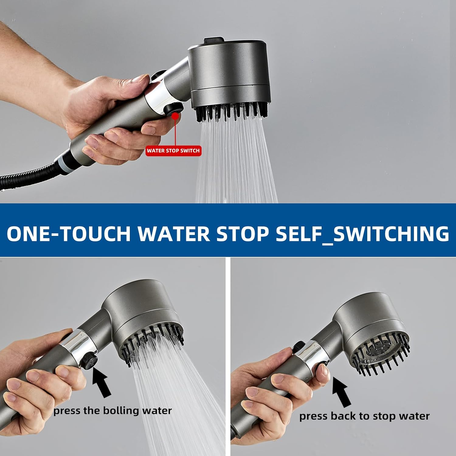 Rain Shower Faucet Set, 8-inch All-Metal 3-Way High-Pressure Handheld Spray Combo and Shower Filter, Dual Showerhead Set with Handheld Sprayer for Hard Water Showerhead（Black)