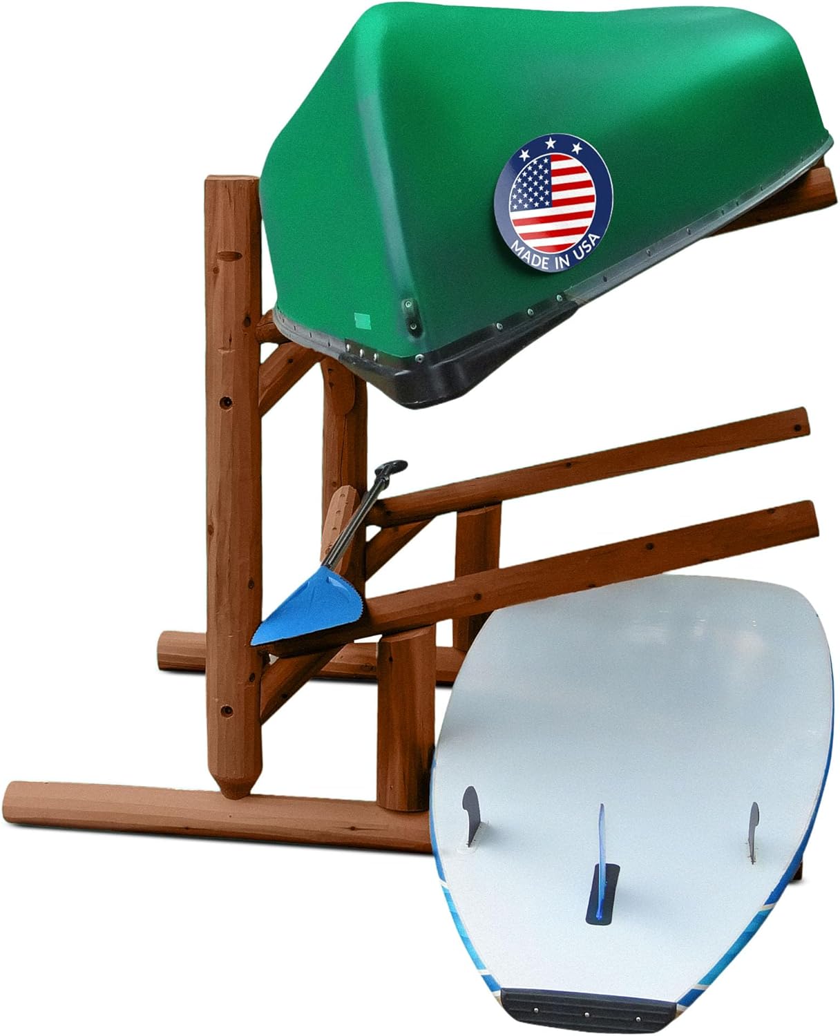 Log Kayak Rack 3-Place One-Sided Canoe Racks with Extended Feet Inch Free-Standing Kayak Racks, Heavy Duty Storage Surfboard Stand, 300 Lb Canoe Stand or SUP Storage Rack, SUP Boards Canyon Brown