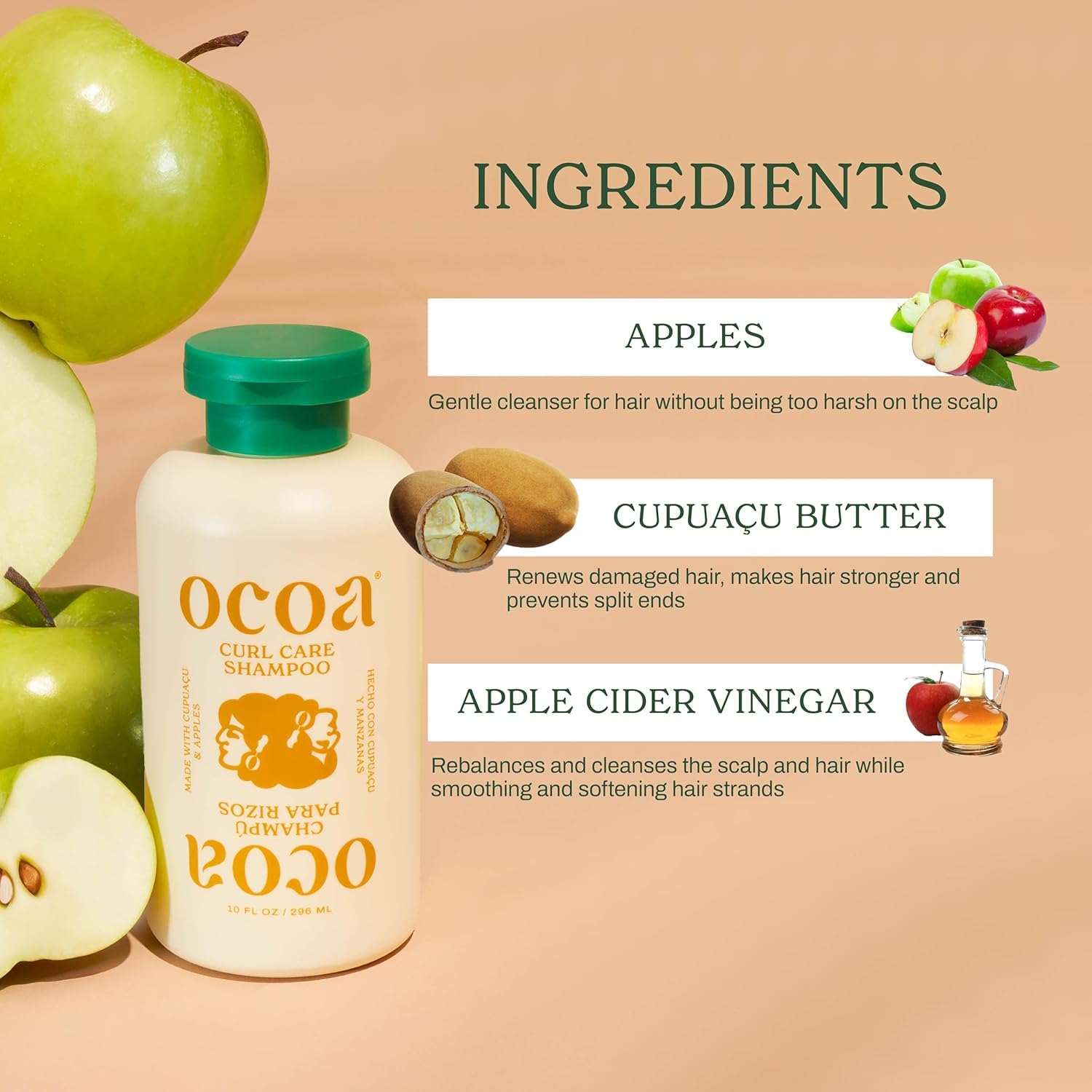 OCOA Curl Care Shampoo & Conditioner Duo – Sulfate-Free with Apple & Cupuaçu Butter, Moisture Retention, Hair Growth, and Healthy Scalp – For Wavy, Curly, Dry, Damaged & Color-Treated Hair – 10oz - Image 3