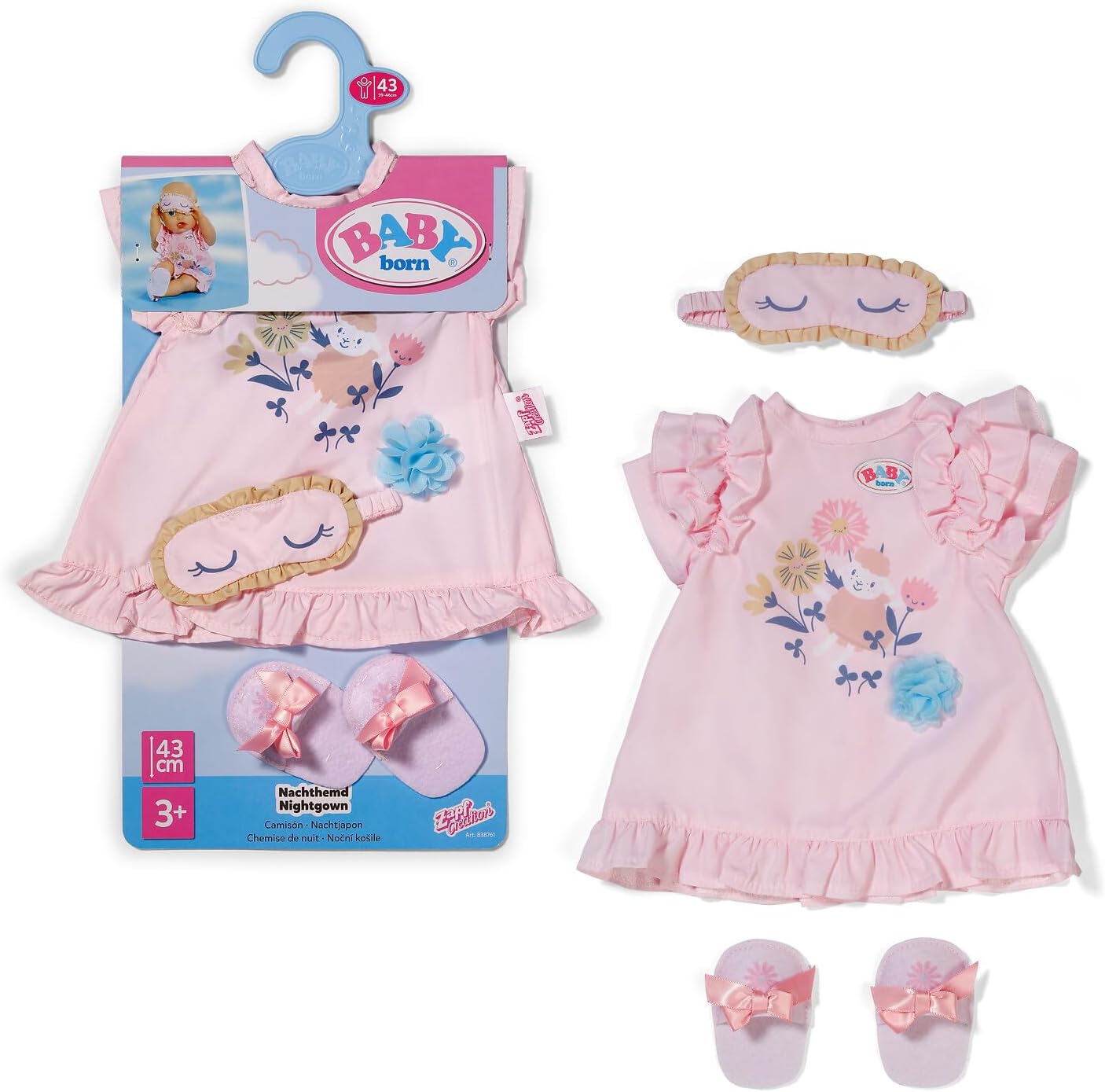 BABY born Nightgown with sleeping mask and slippers for dolls 43 cm, 838761 Zapf Creation