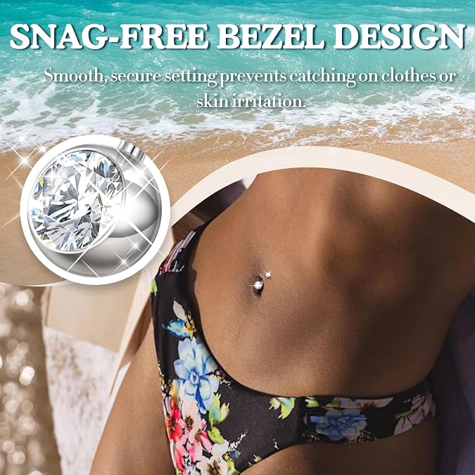 DAI JY Titanium Belly Button Rings, 14G Belly Button Piercing 14mm 12mm 10mm 8mm Short Long Belly Ring Cubic Zirconia Internally Threaded Navel Piercing Jewelry for Women Men