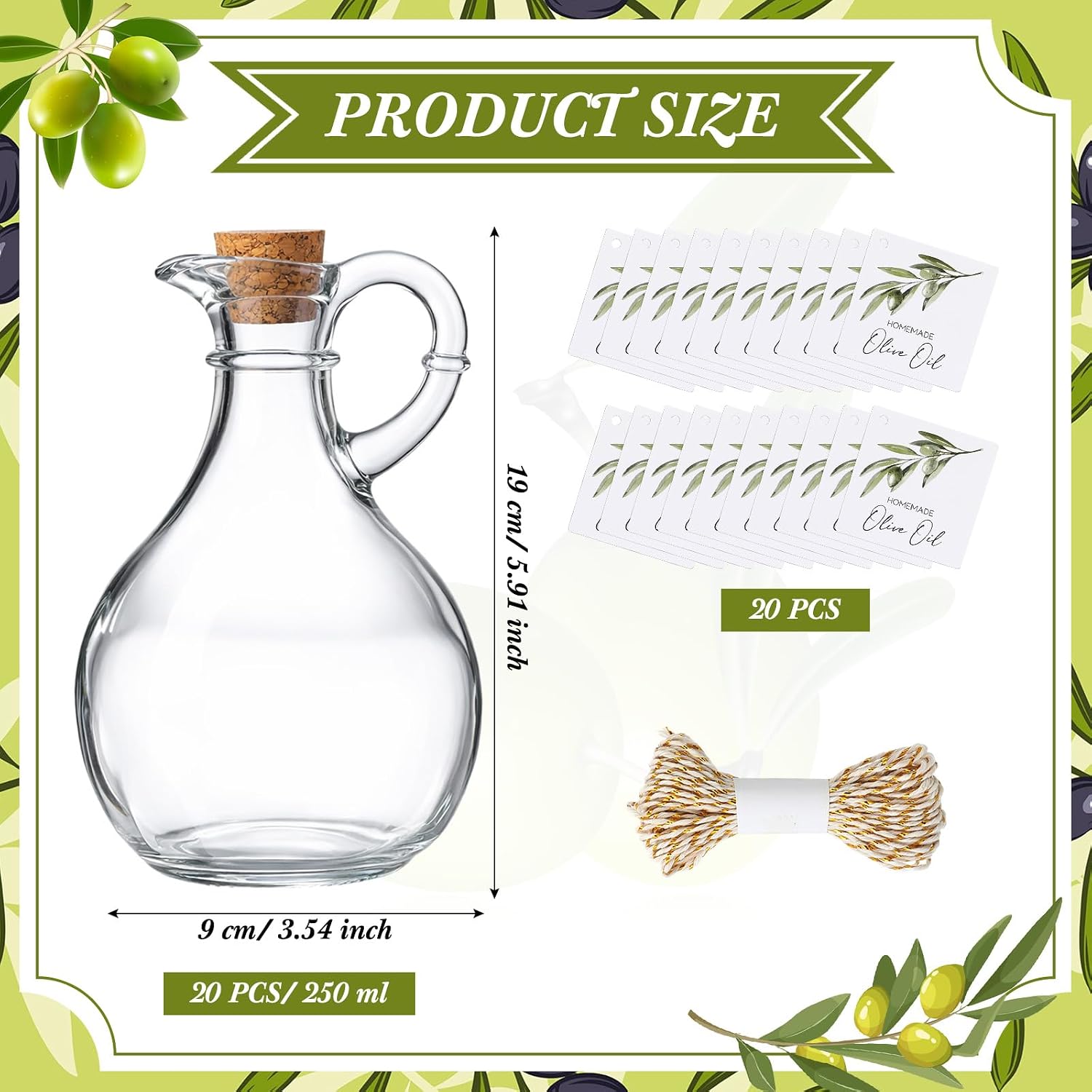 Vesici 20 Set 8.5 oz Mini Olive Oil Glass Bottle with Stopper, Party Favors