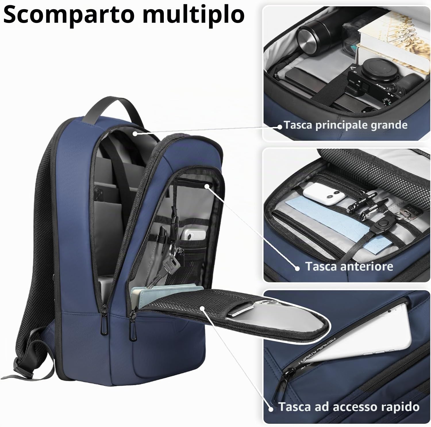 Zaino per Computer Portatili da Uomo Zaini per PC portatili | PC 15,6 pollici con porta USB antifurto Grande Capacità Resistente all'Acqua per lavoro Quotidiano Viaggio Università,Blu