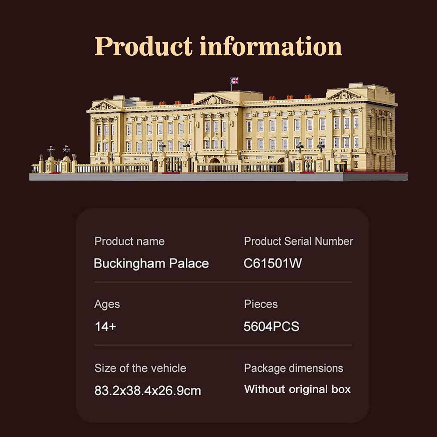 Buckingham Palace Building Blocks Set, 5604 Pieces 1:100 Scale British Landmark London Square Houses Architecture Model, Large-Sized Palace Construction Toy for Adults & Teens 14+