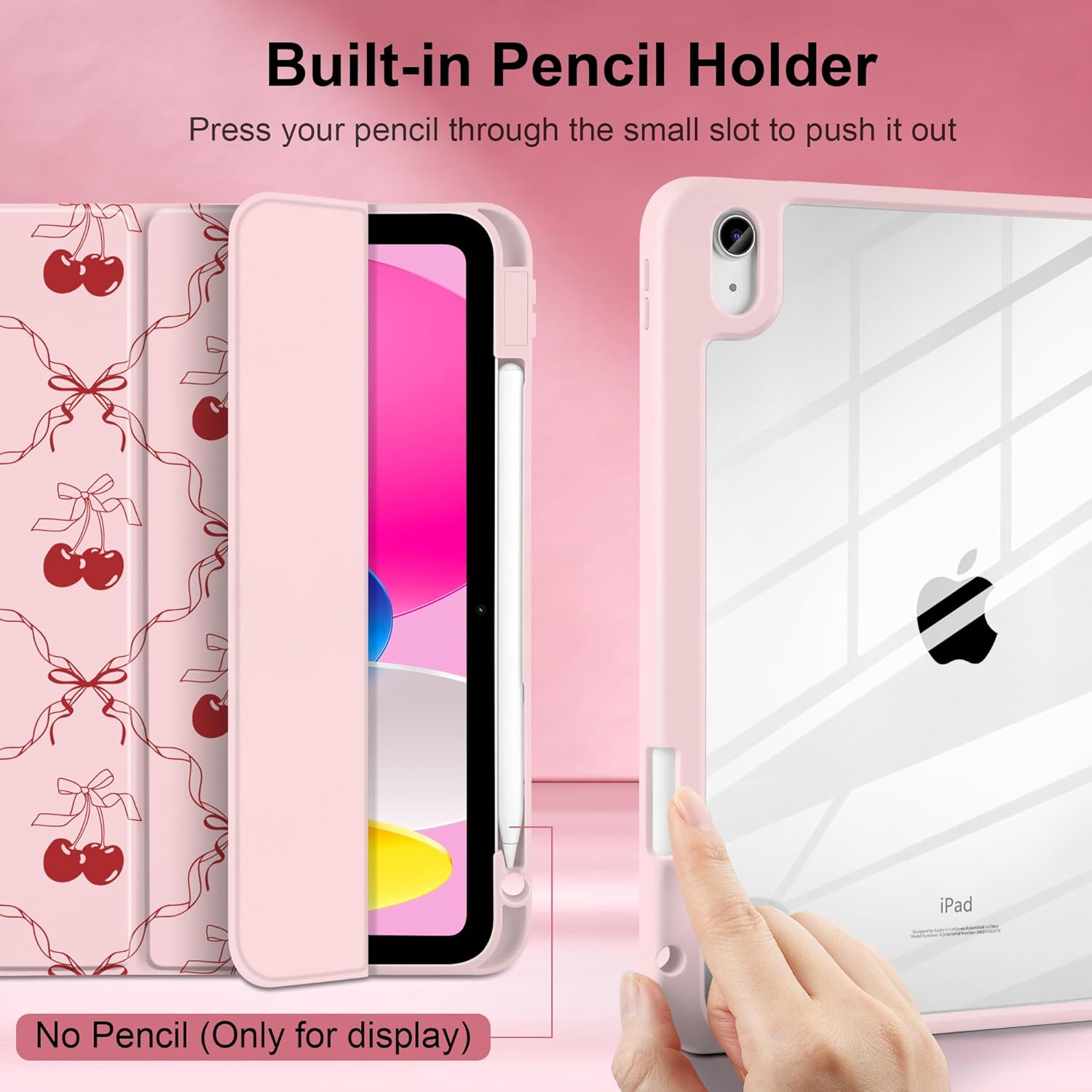 DONGKE Case for iPad (A16) 11th Generation 11 inch 2025 & iPad 10th Gen 10.9 inch 2022, [Built-in Pencil Holder] Clear Acrylic Back Trifold Stand Smart Cover, Auto Sleep/Wake, Ribbon Swirl
