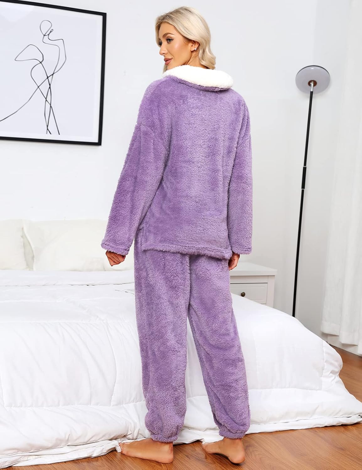 HEEKPEK Fuzzy Pajamas Set for Women Winter Warm Fluffy Loungewear Soft Fleece Pj Pants 2 Piece Plush Sleepwear Lounge Tops - Image 3