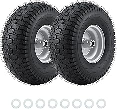 15x6.00-6 Flat Free Lawn Mower Solid Tire, 3"-4.4" Centered Hub Lawn Mower Wheel with 1/2" 5/8" 3/4" Ball Bearings, Heavy Duty 500lbs Load Capacity Zero Turn Mower Front Replacement Tires, 2 Pack
