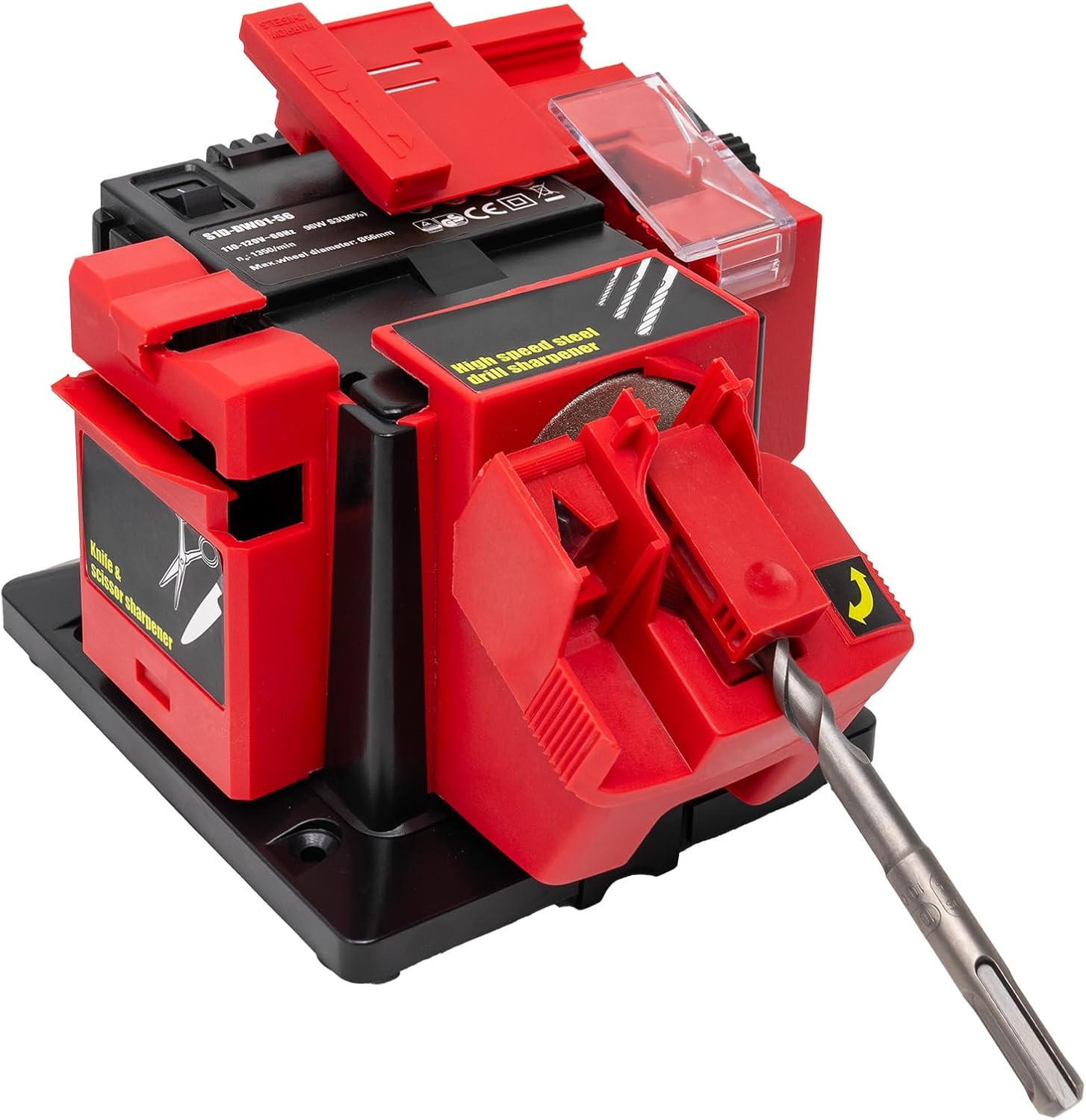 Knife Sharpening Stone Kit, Adjustable Drill Bit Sharpener, 0-51MM Multi Tool Blade Sharpener, Knife & Chisel & HSS Drill Electric Multitask Sharpening Machine, VZM-WZW-FC3465, Red