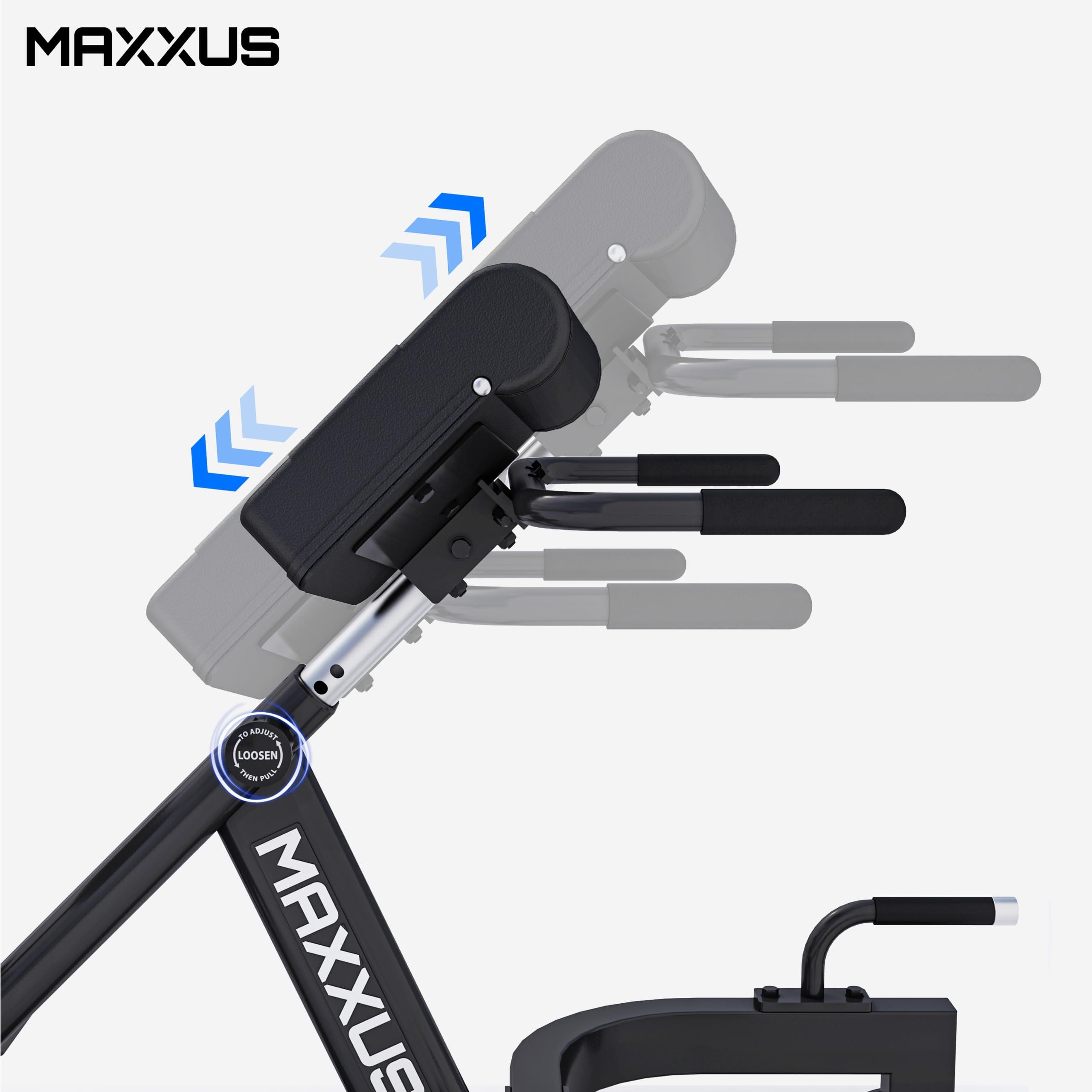 MAXXUS Hyperextension - Allenatore per la schiena, regolabile, fino a 150/180 kg, con fissaggio alle gambe, maniglie, per addominali, panca romana, allenamento multifunzionale, per casa, fitness