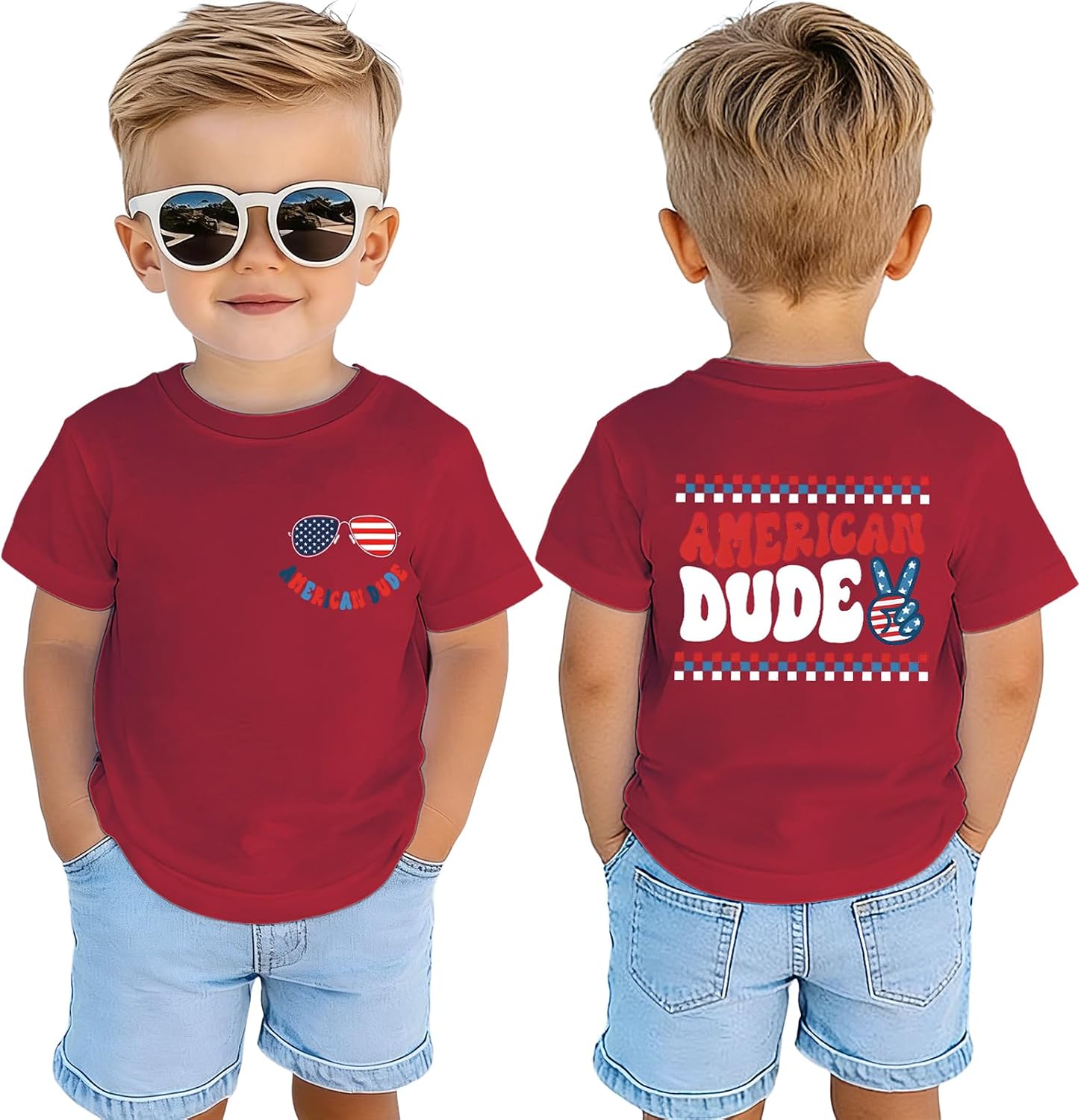 4th of July Shirts for Toddler Boys American Dude T-Shirt Kid Patriotic Memorial Day Tees Independence Day Top 2-7Y