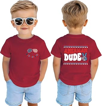 4th of July Shirts for Toddler Boys American Dude T-Shirt Kid Patriotic Memorial Day Tees Independence Day Top 2-7Y
