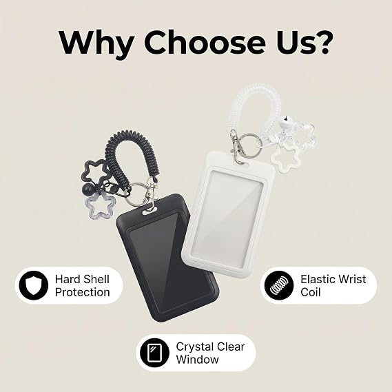 Copbopwn 2 Pcs Cute Photocard Holder with Cute Keychain Waterproof Transparent Photo Card Case with Star Pendant Portable Bus Card Holder for Student ID Travel Card Photo Protector (SETB)