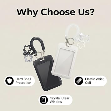 Copbopwn 2 Pcs Cute Photocard Holder with Cute Keychain Waterproof Transparent Photo Card Case with Star Pendant Portable Bus Card Holder for Student ID Travel Card Photo Protector (SETB)