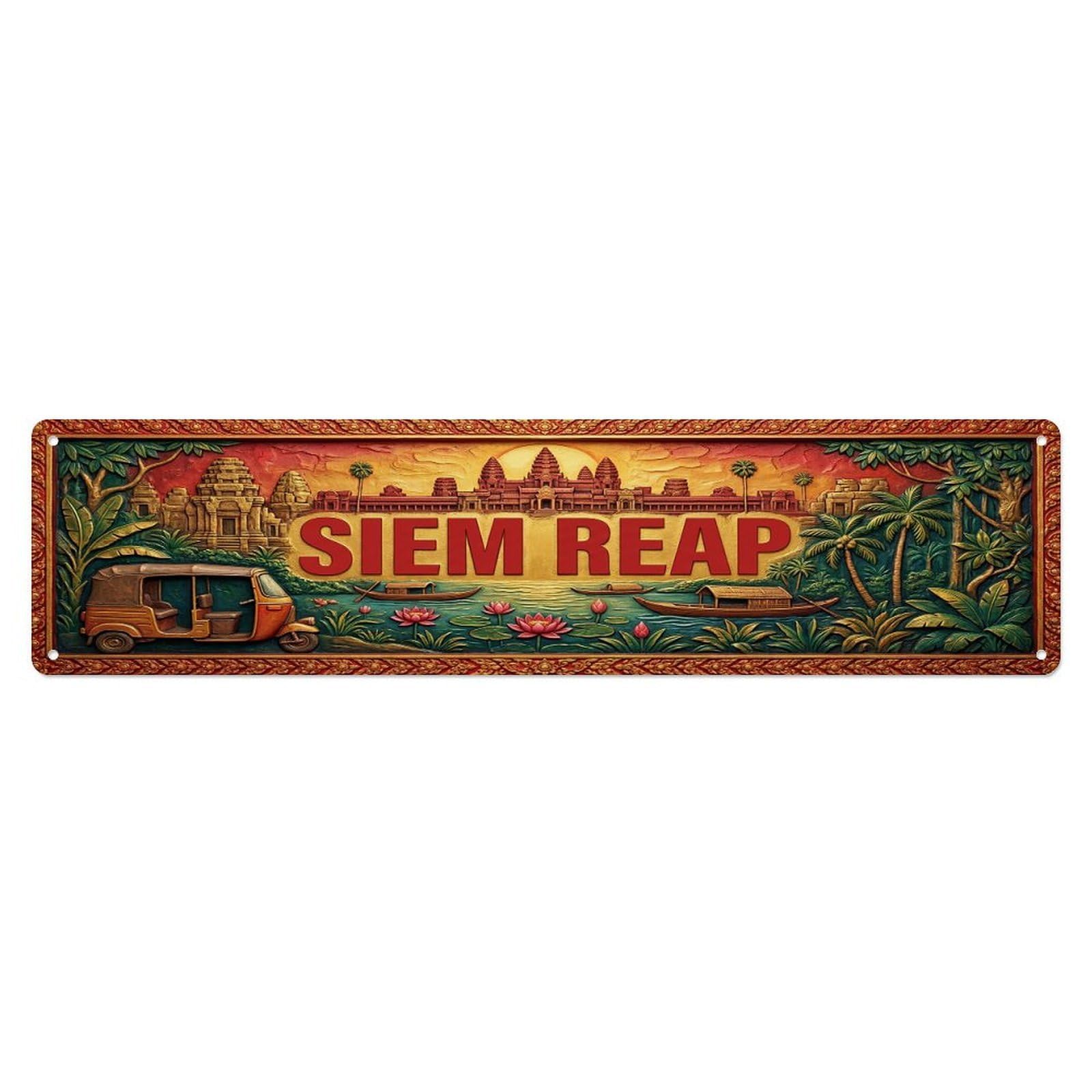 Cwbufd Vintage Style Vintage Siem Reap Cambodia Flag Pattern Vintage Metal Tin Sign Plaque Wall Decor For Cafe, Club Bar, Office, Garden Metal Poster 4X16inch