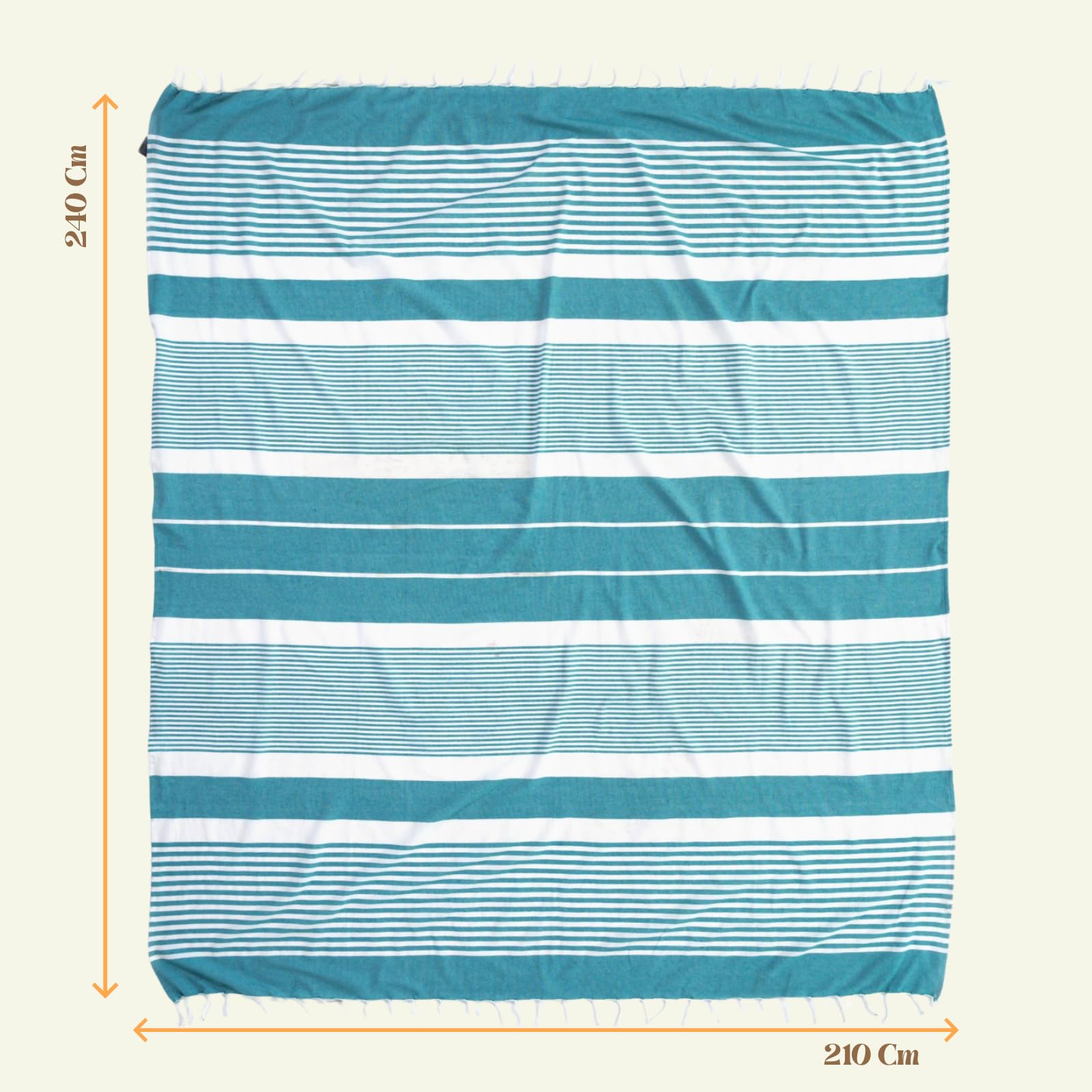 MOMOMUS Fouta XXL o Manta de Pícnic Antiarena - Ligera, Plegable y Estilo Boho - Ideal como Toalla, Esterilla de Playa Grande o Manta de Playa - Verde Mar, 210x240 cm