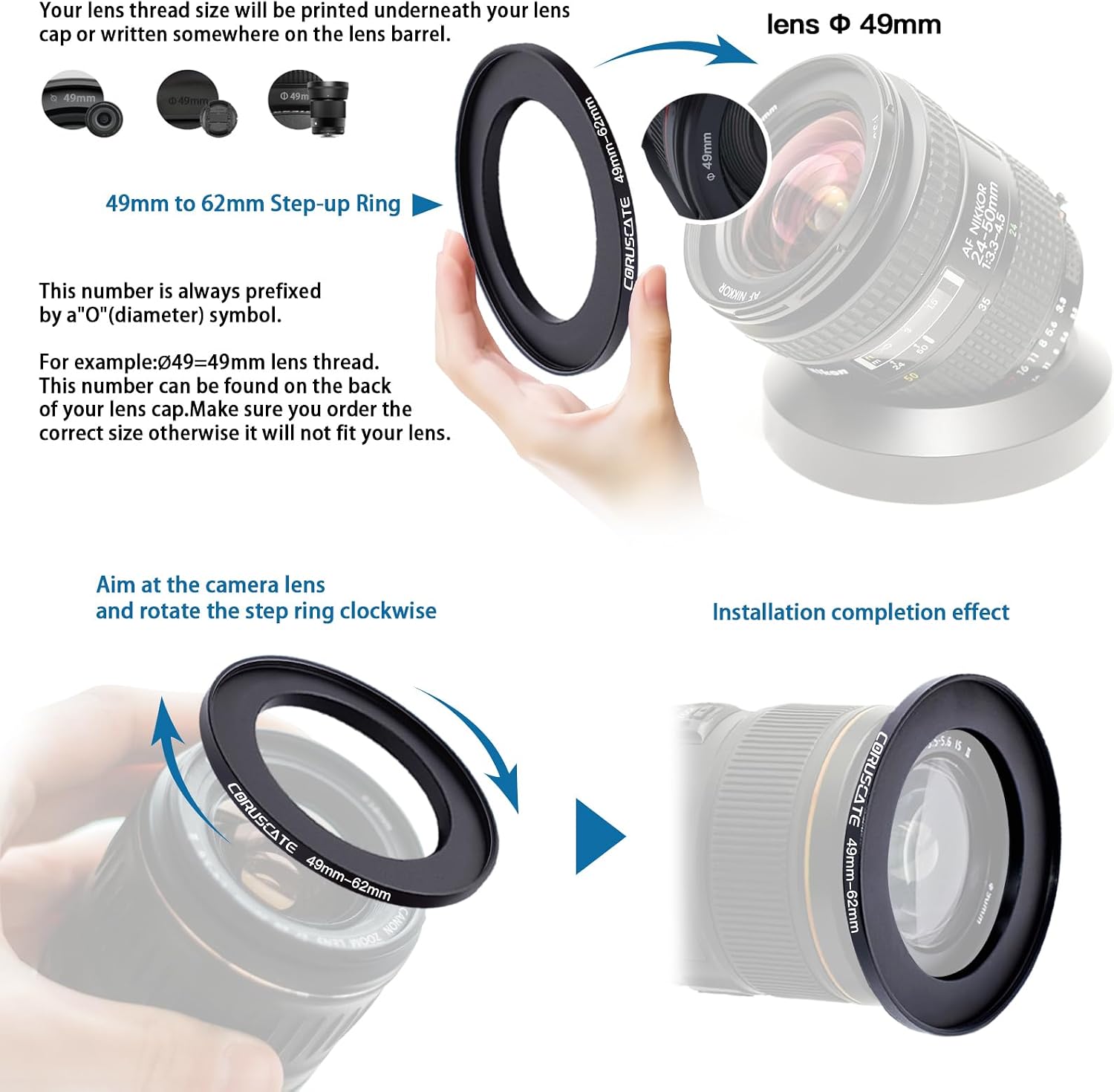 10Pcs Filter Ring Adapter Set,Lens Filter Step-Up Ring for All Brands UV ND CPL (49-40.5mm,49-46mm,49-52mm,49-55mm,49-58mm,49-62mm,49-67mm,49-72mm,49-77mm,49-82mm)