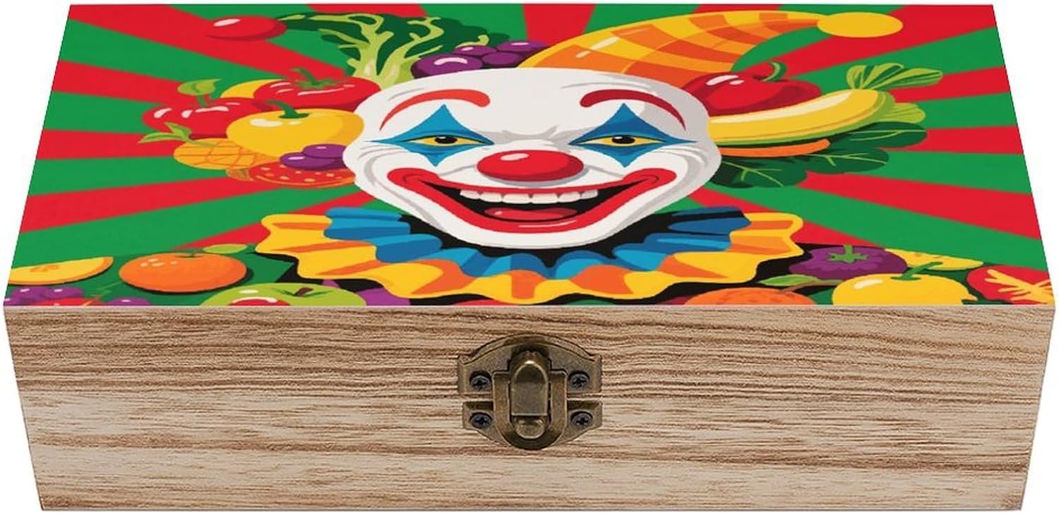 Colorful Clown Wooden Storage Box Keepsake Box with Hinged Lid