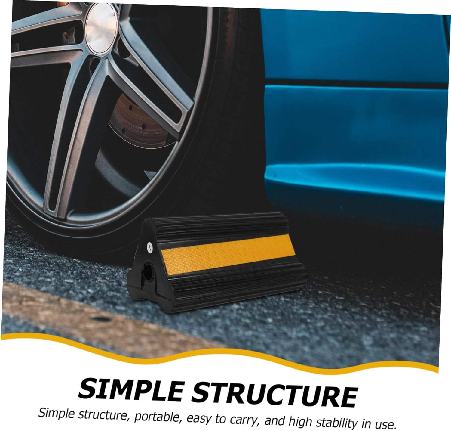 OUNONA High-Visibility Rubber Wheel Chocks Anti-Slip Tire Blocks for Trailers Campers and Heavy Vehicles Durable Non-Slip Design Convenient Installation Reflective Safety Features