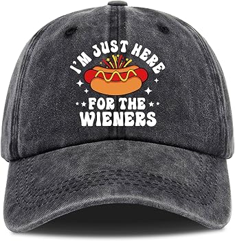 Unisex Adult Black Baseball Cap, One Size Fits Most Cotton, Funny Hot Dog Design, Sun Protection, Moisture Wicking