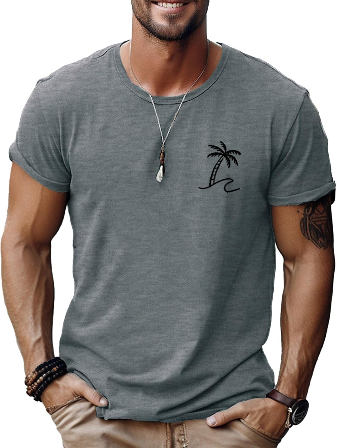 Ymosrh Mens Casual Print T Shirts Short Sleeve Workout Gym Summer Beach Palm Tree Tee Shirt, S-5XL