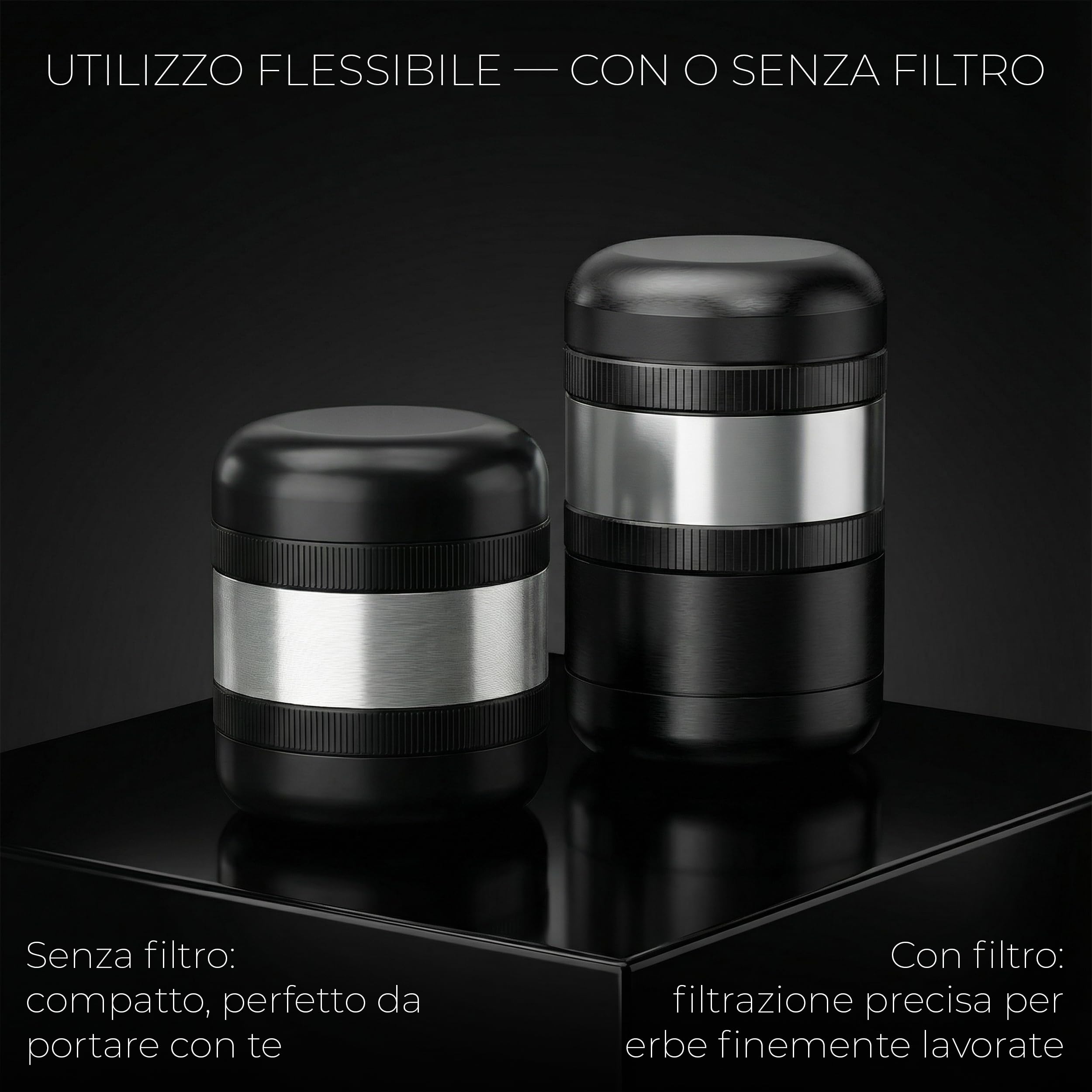 Viberium Grinder Metallo 60 mm- Grinder Belli Tritino, Grinders Kit Original, Accessori per Erbe, Herb Crusher Professionale, Macinino, 4 Pezzi - Nero
