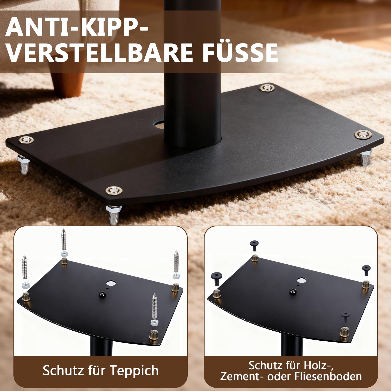 Supporto universale per altoparlante in metallo, supporto per casse con piastra superiore regolabile a 45°, per altoparlanti satellitari, supporto per cavi, piedini intercambiabili, portata 10 kg, 1