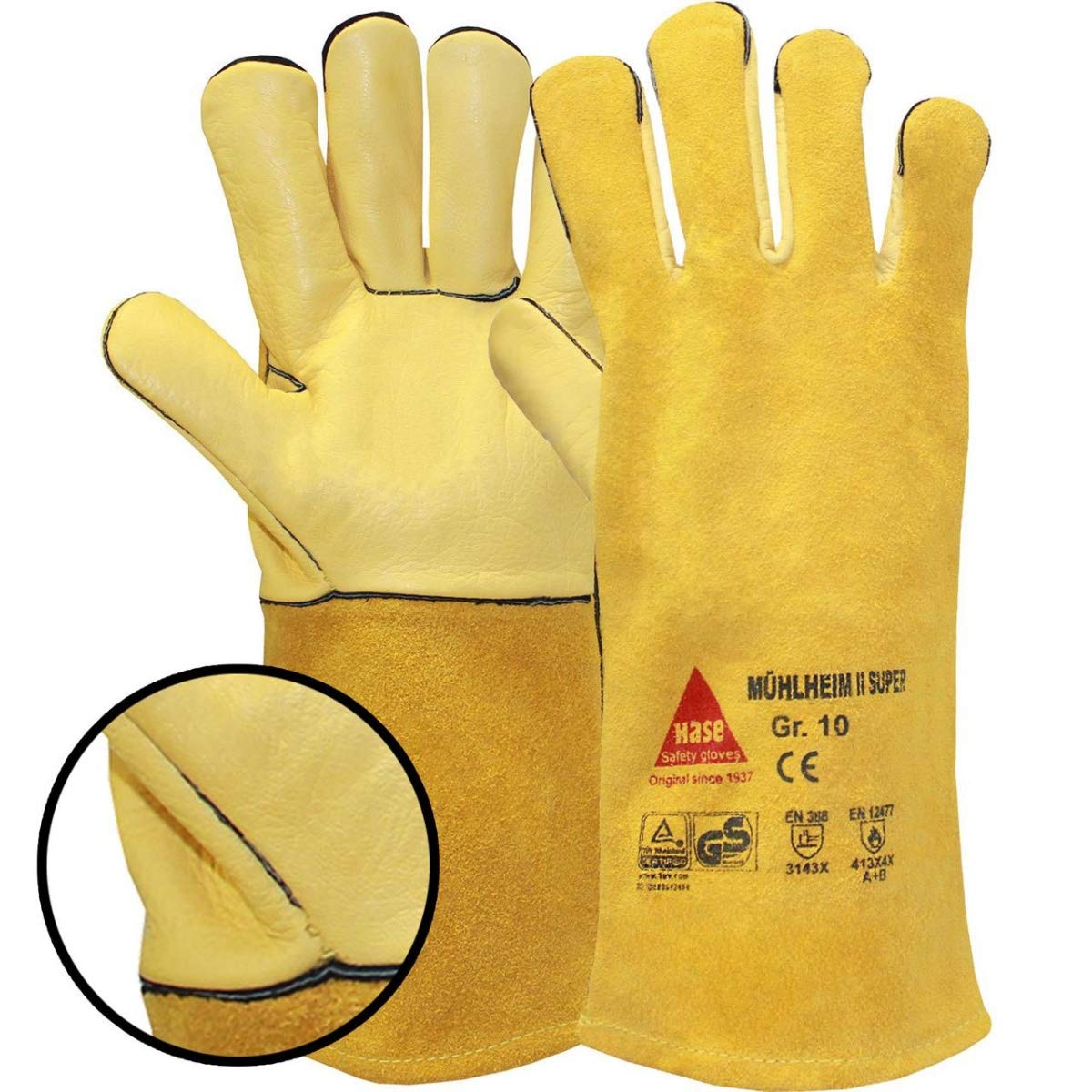 Mühlheim-I-Super Lot de 6 paires de gants de soudeur en cuir avec manchette, XL (10), jaune, 6
