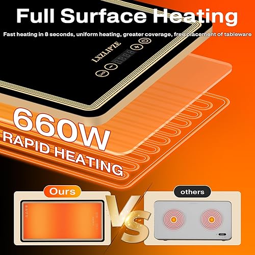 Miniatura 7 de Bandeja de calentamiento eléctrica (extra larga de 51 x 12 pulgadas), tapete de calentamiento de alimentos con 12 ajustes de temperatura, termostato