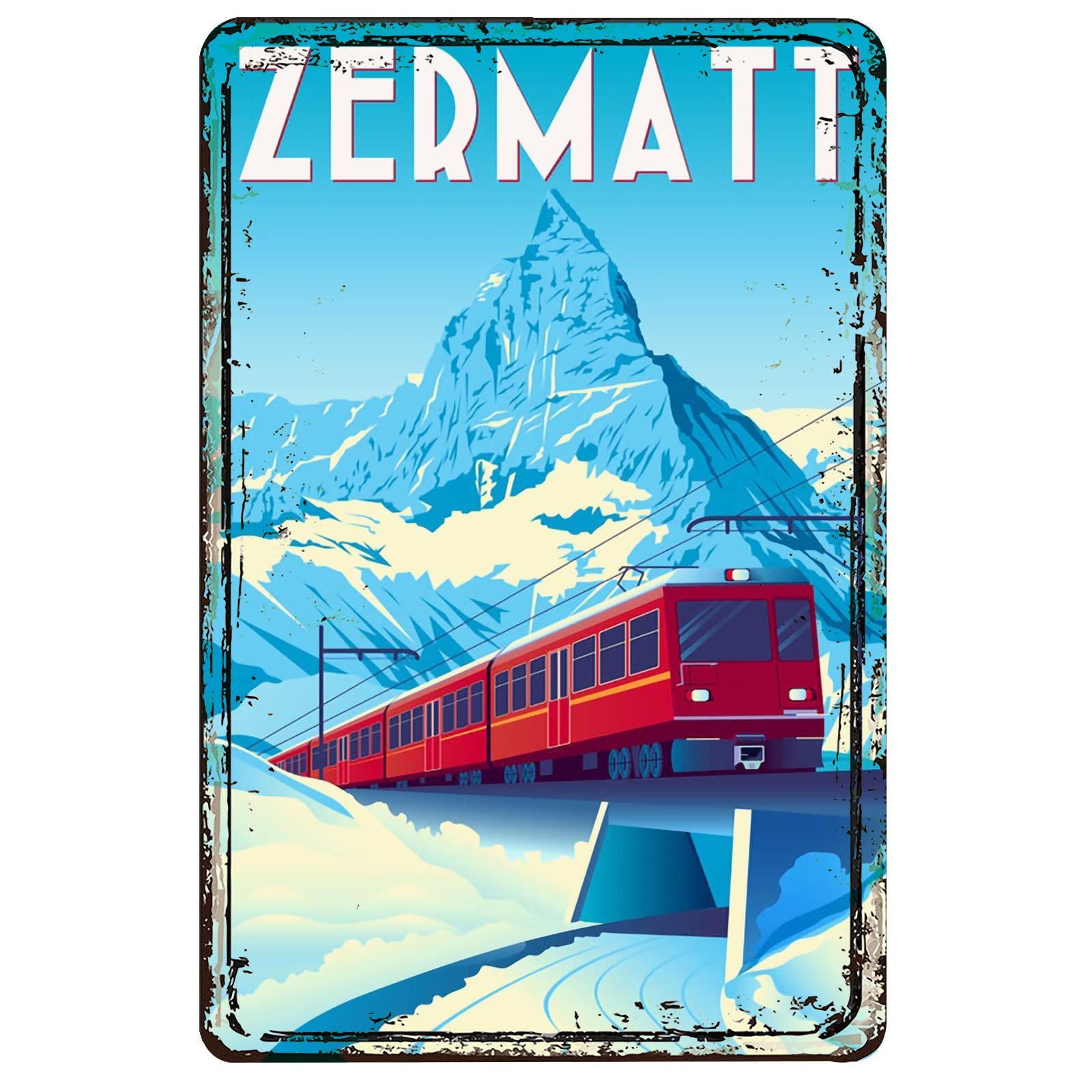 Lsjuee Railway Under The Snow Mountain Vintage Metal Tin Sign Travel Landscape Art Wall Printing Poster Coffee Bar Pub Beer Decor Gifts 8X12 Inch